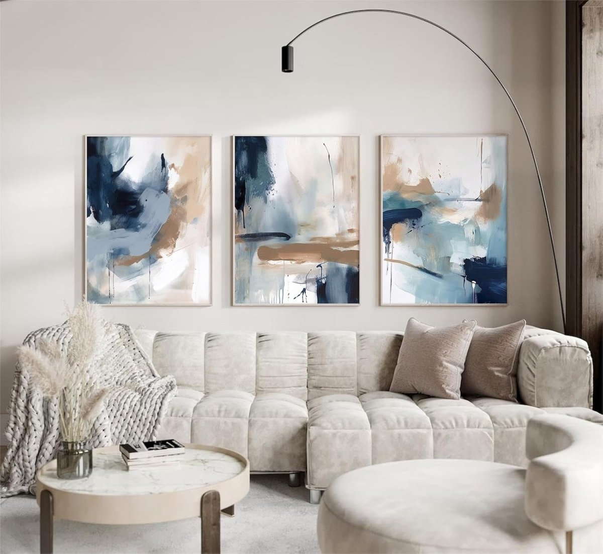 Navy Blue Abstract Wall Art Set 12x16in Canvas Prints x3 - Kwikley