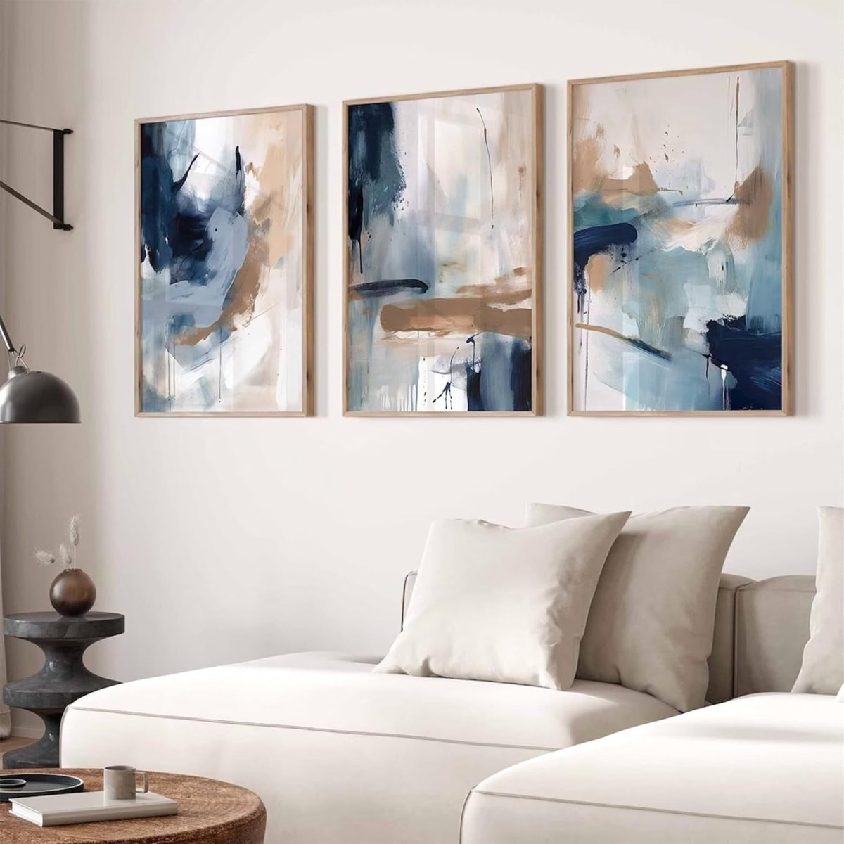 Navy Blue Abstract Wall Art Set 12x16in Canvas Prints x3 - Kwikley