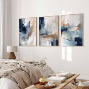 Navy Blue Abstract Wall Art Set 12x16in Canvas Prints x3 - Kwikley