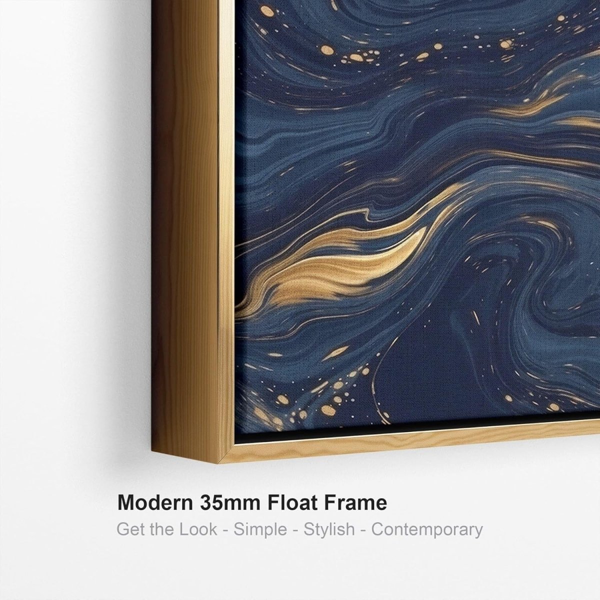 Navy Blue Gold 3 - Piece Abstract Canvas Wall Art XXL Framed Set - Kwikley