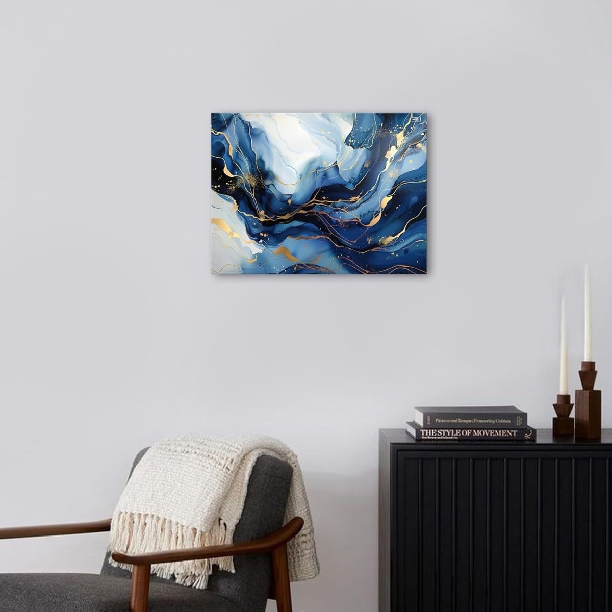 Navy Blue Gold Abstract Wall Art 30x40cm Marble Canvas - Kwikley