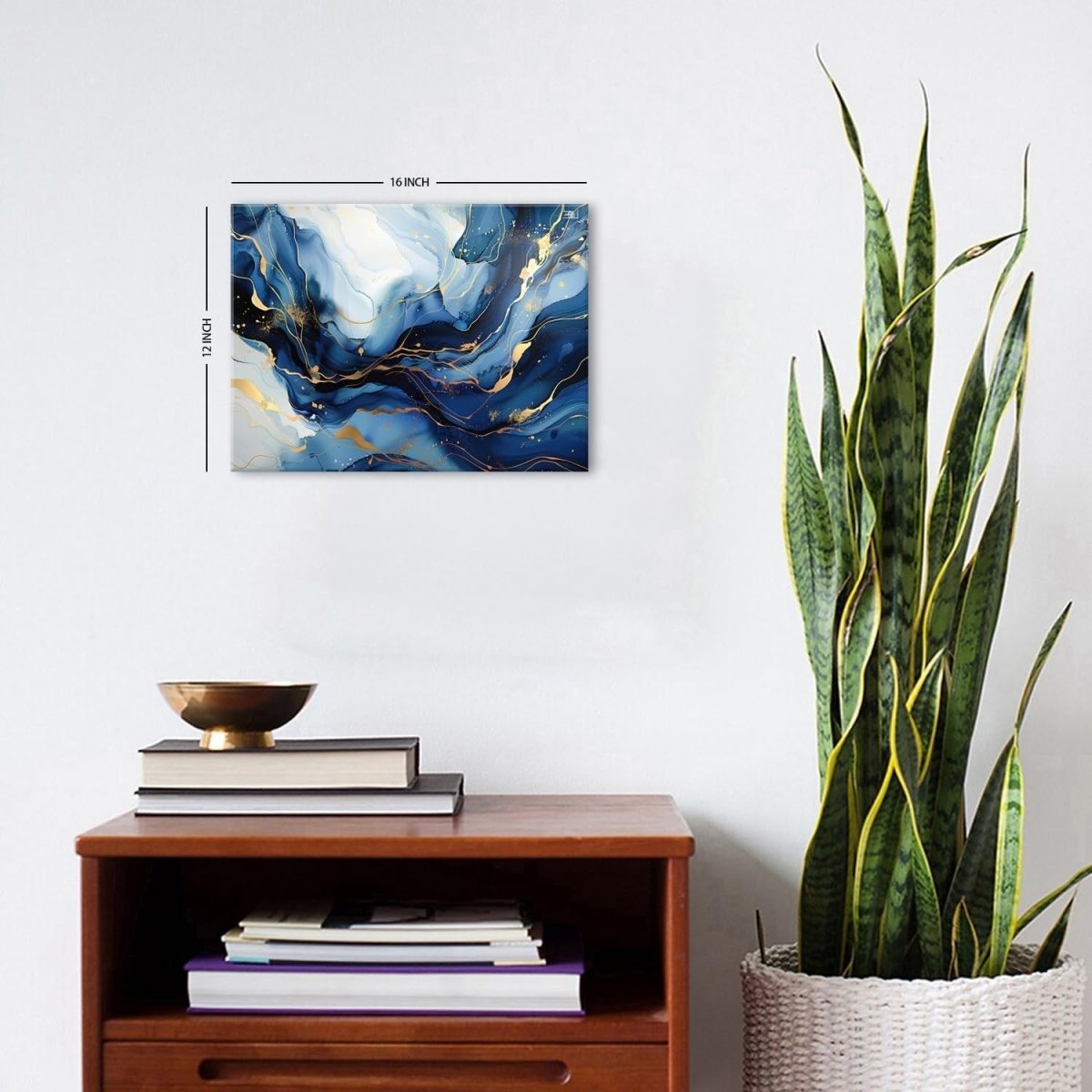 Navy Blue Gold Abstract Wall Art 30x40cm Marble Canvas - Kwikley