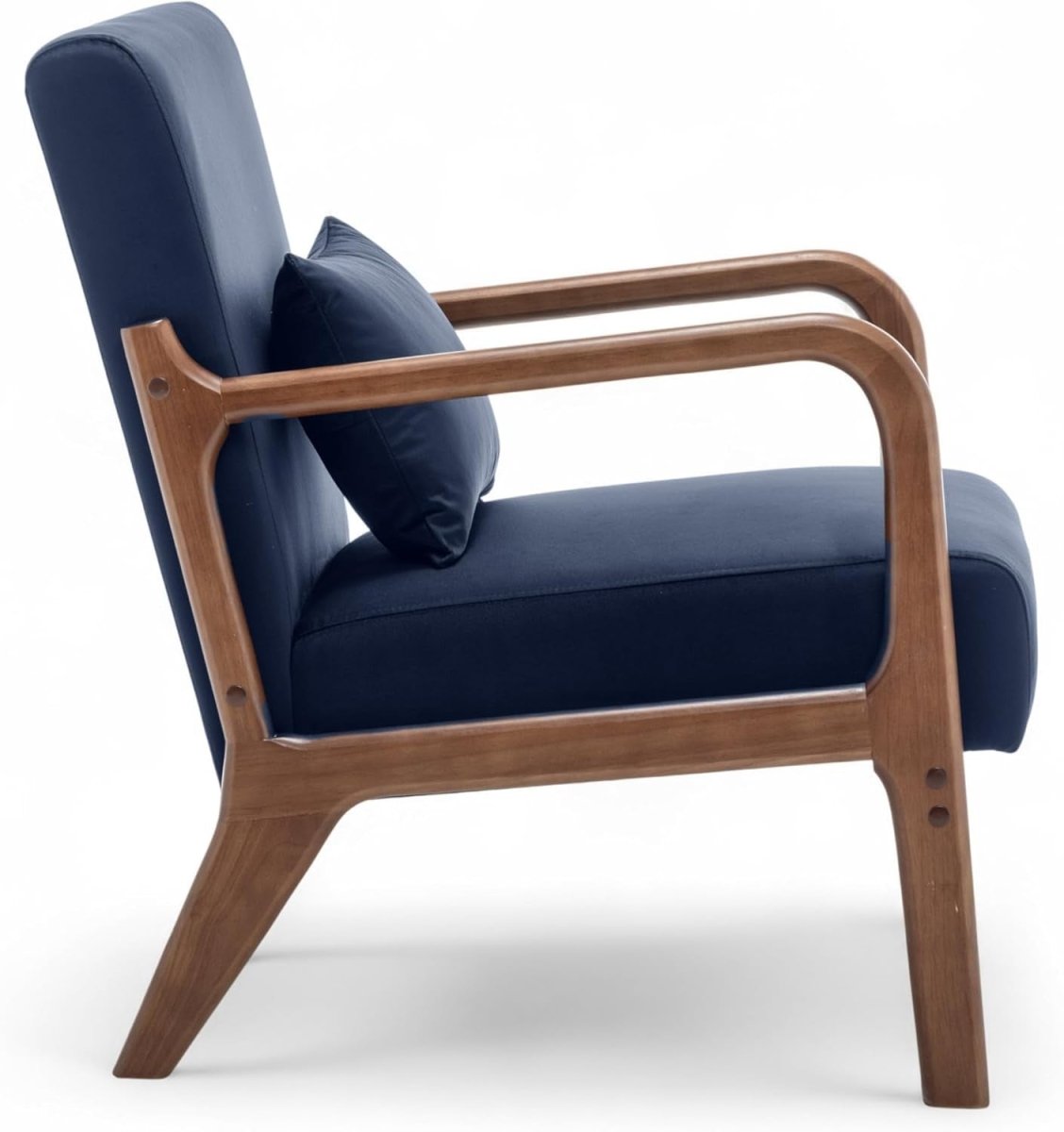 Navy Blue Velvet Accent Chair w/ Lumbar Cushion – Small Armchair - Kwikley