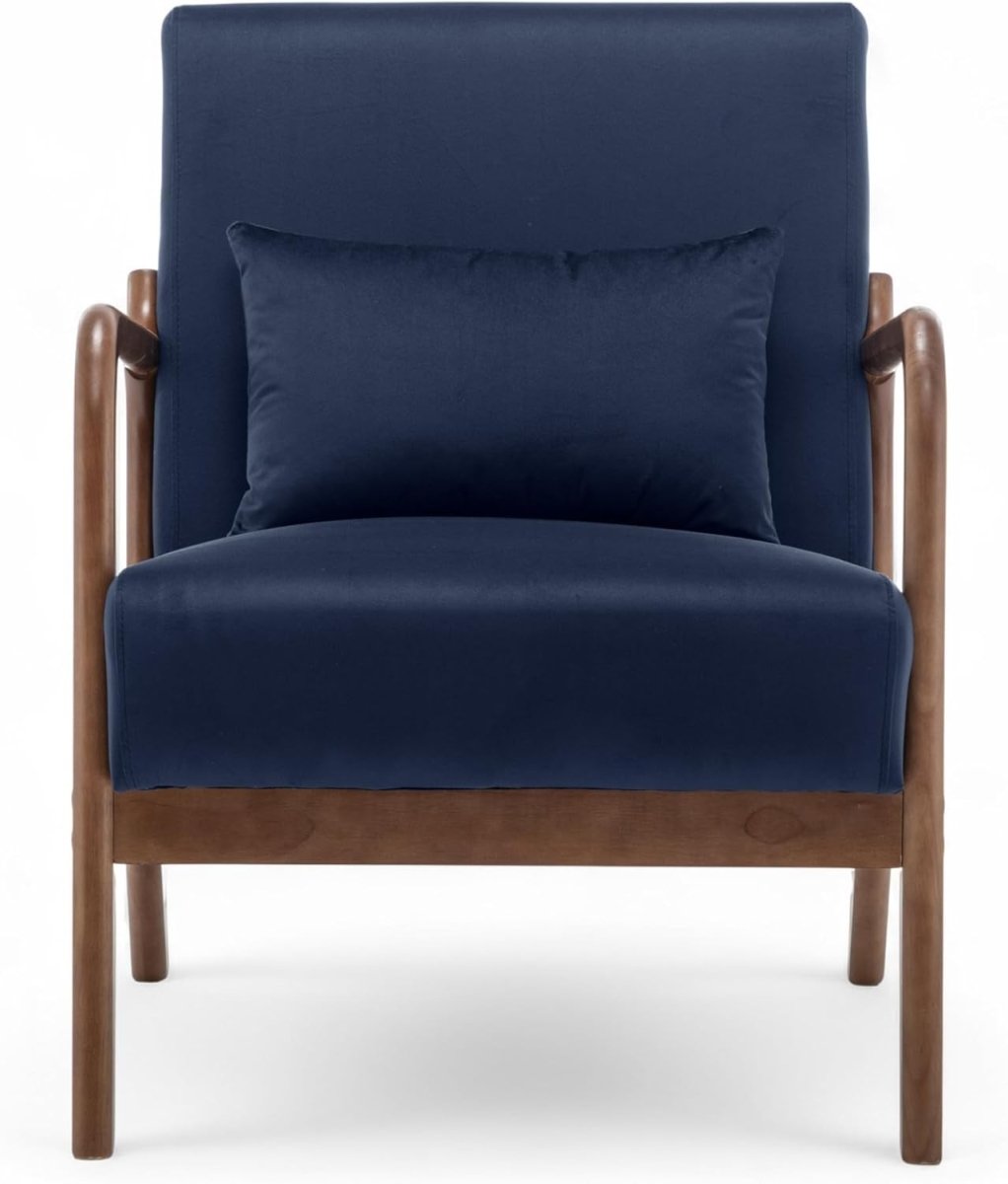 Navy Blue Velvet Accent Chair w/ Lumbar Cushion – Small Armchair - Kwikley