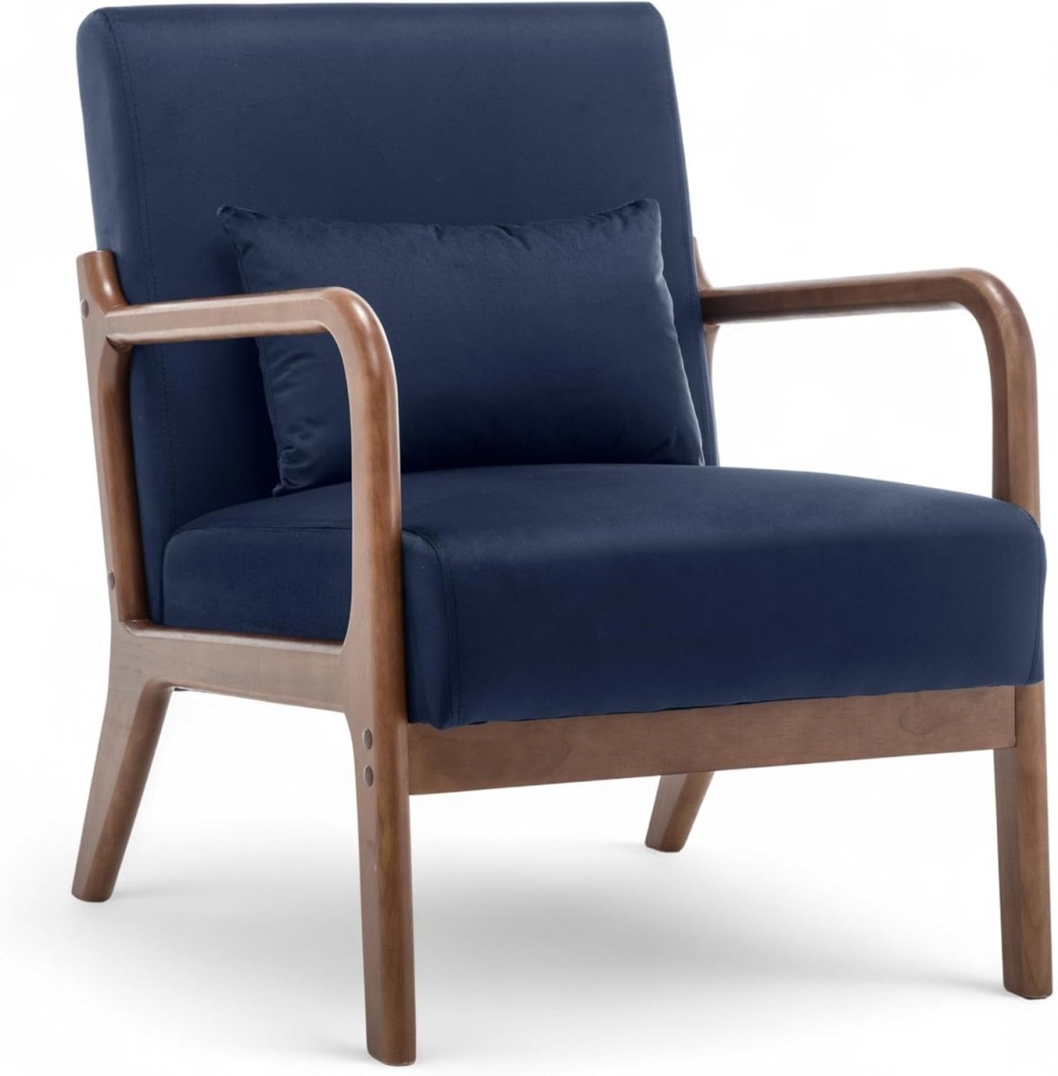 Navy Blue Velvet Accent Chair w/ Lumbar Cushion – Small Armchair - Kwikley