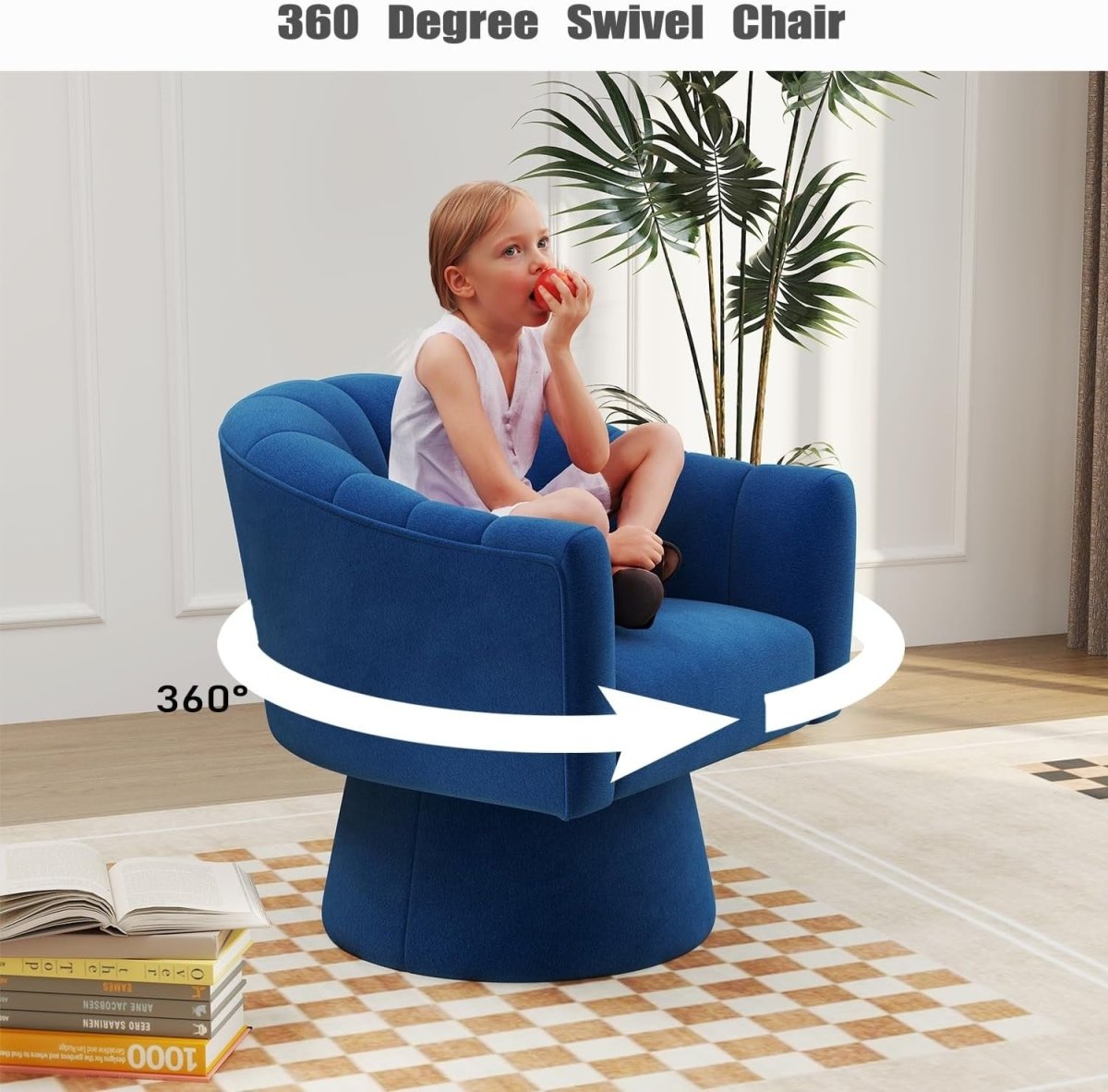 Navy Blue Velvet Swivel Accent Chair Barrel Lounge Armchair - Kwikley