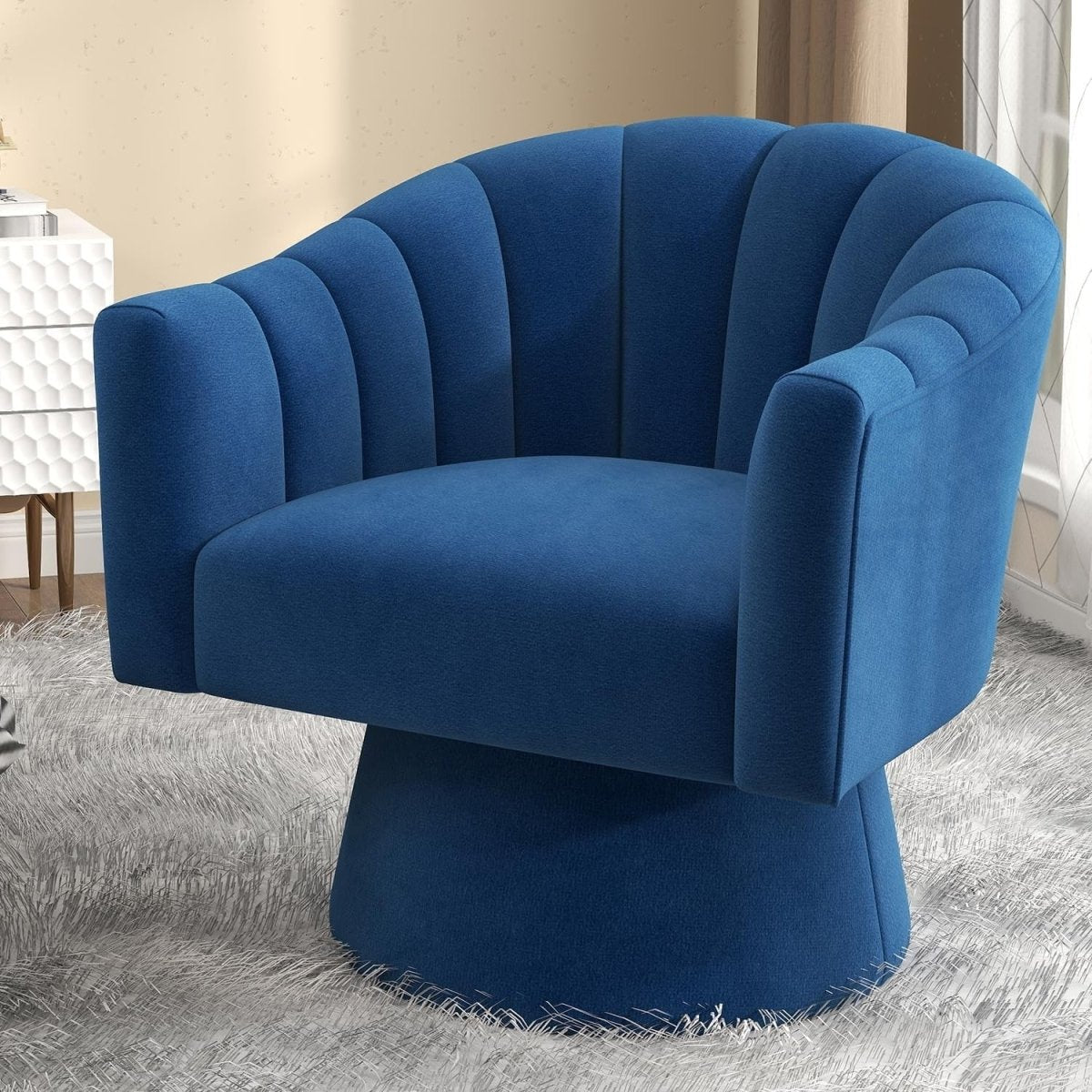 Navy Blue Velvet Swivel Accent Chair Barrel Lounge Armchair - Kwikley
