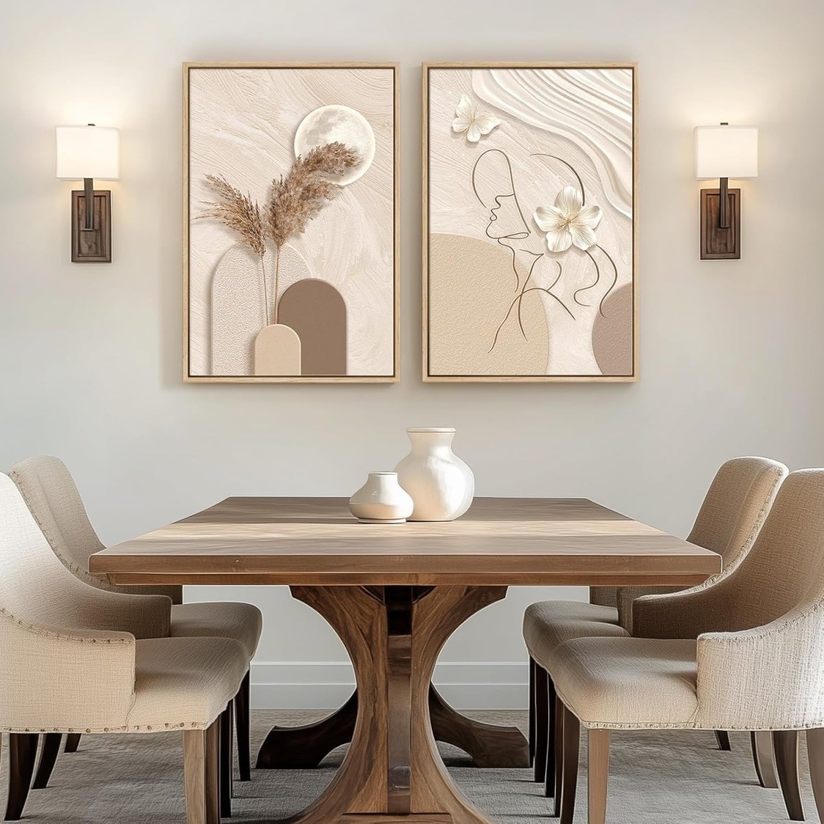 Neutral Abstract Wall Art Set of 2 Framed 16x24in - Kwikley