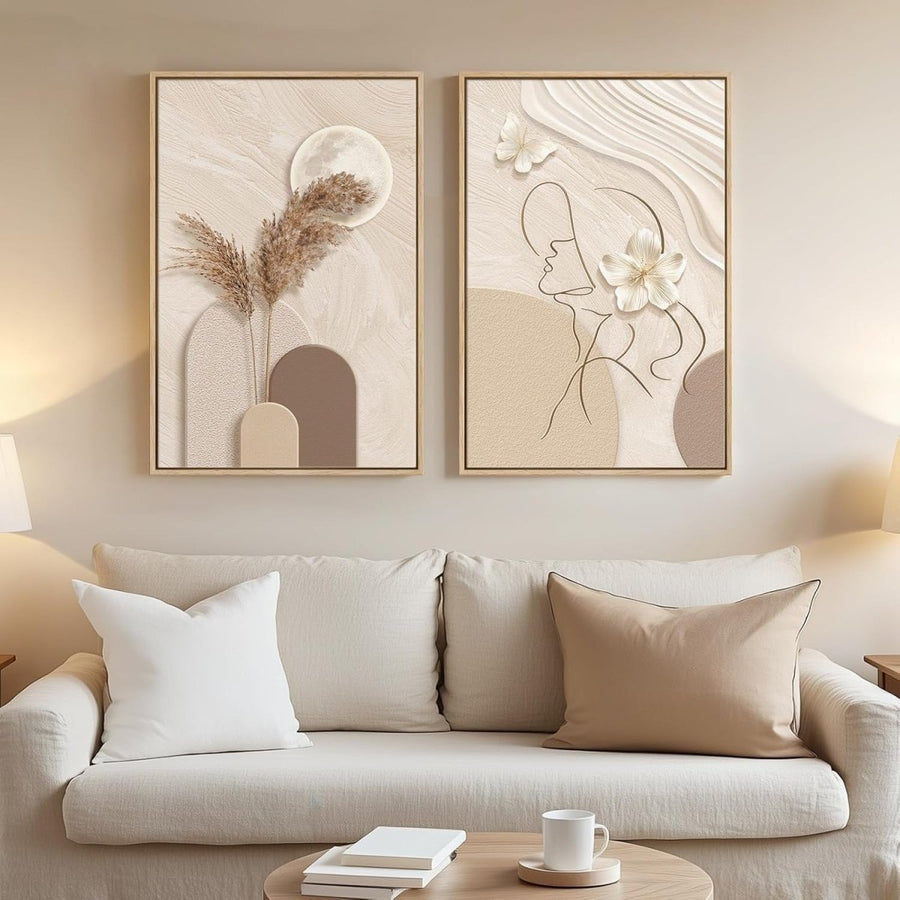 Neutral Abstract Wall Art Set of 2 Framed 16x24in - Kwikley