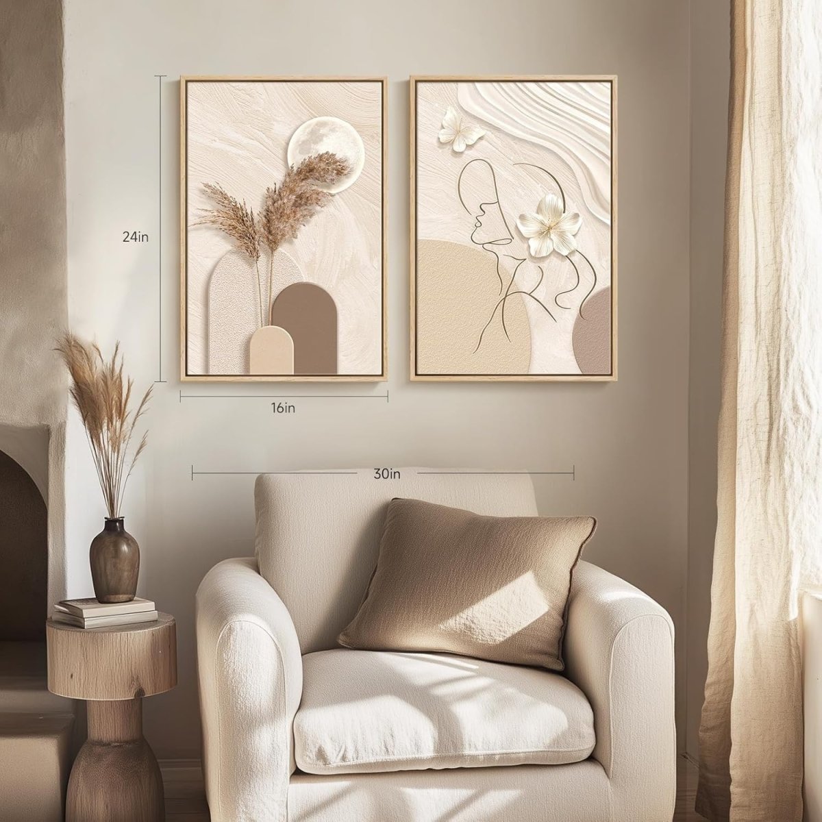 Neutral Abstract Wall Art Set of 2 Framed 16x24in - Kwikley
