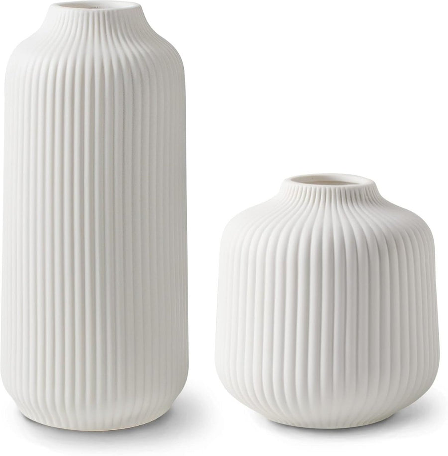 Nordic Ceramic Vase Set White Modern Pampas Flower Vases Home Decor 2pc - Kwikley