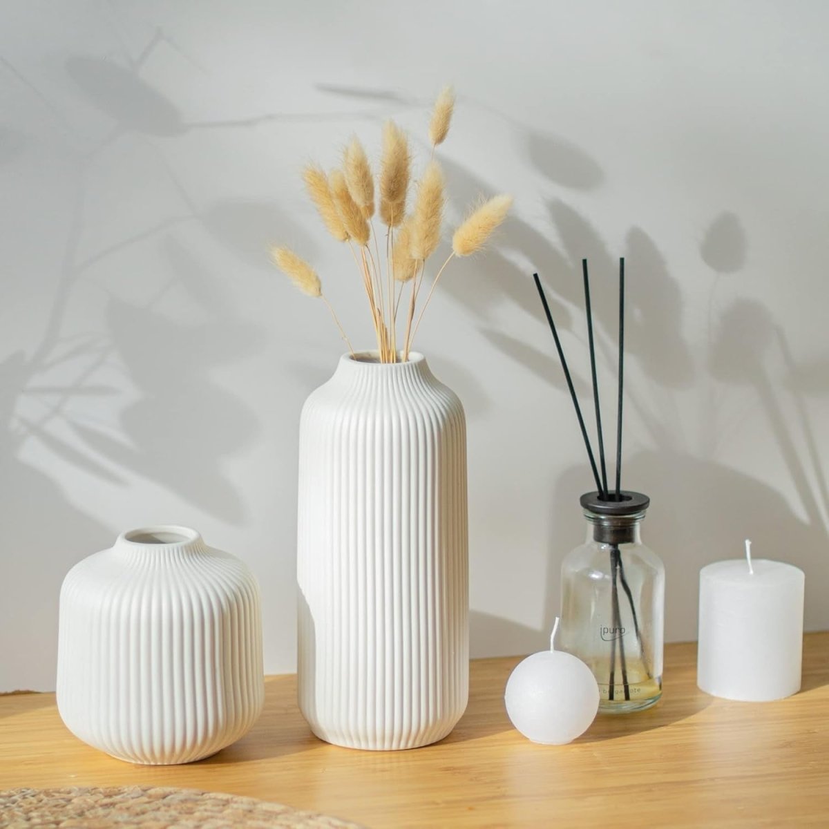 Nordic Ceramic Vase Set White Modern Pampas Flower Vases Home Decor 2pc - Kwikley