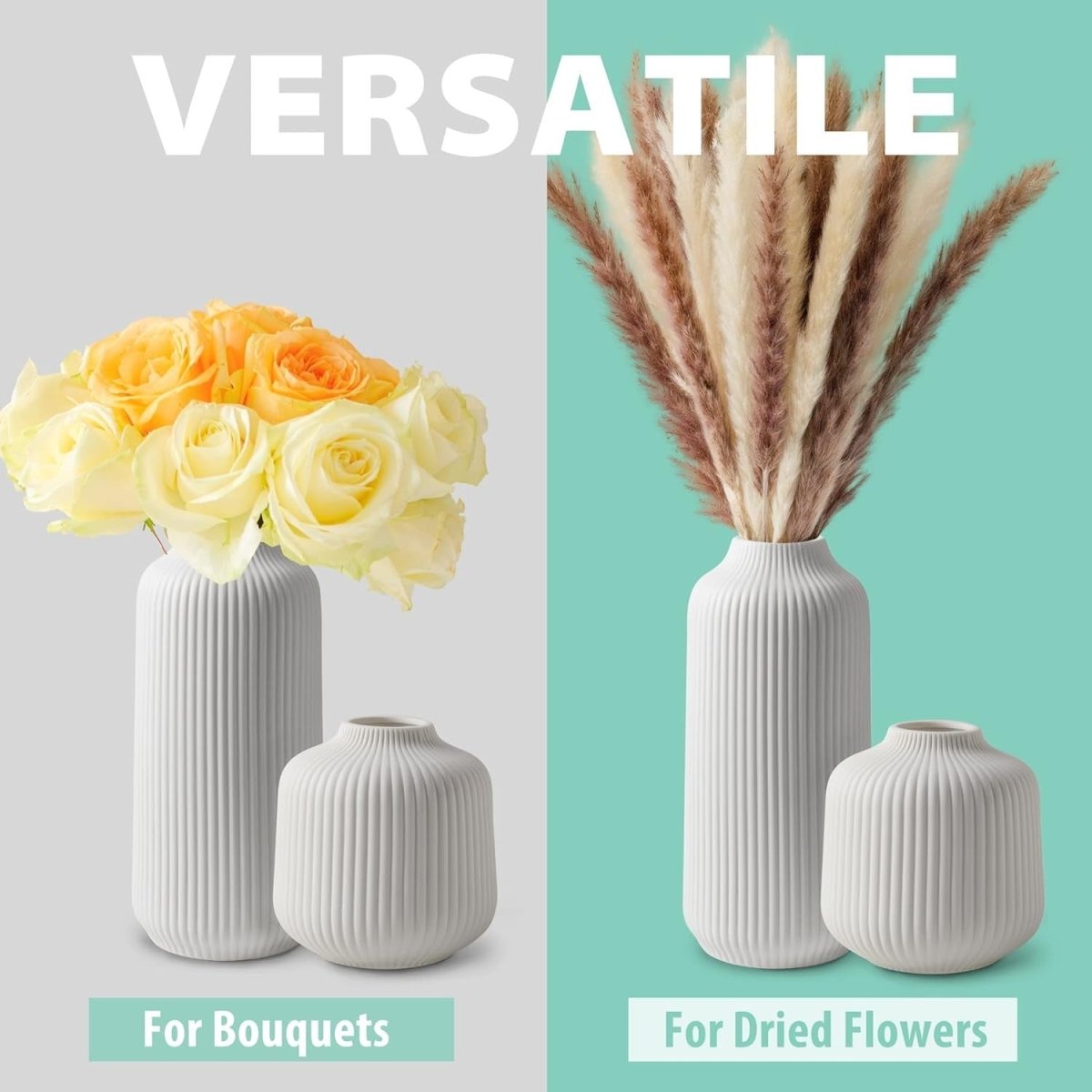 Nordic Ceramic Vase Set White Modern Pampas Flower Vases Home Decor 2pc - Kwikley