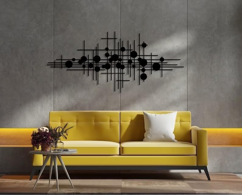 NORTH KAISER Modern Metal Wall Art – Geometric Black Minimalist Decor 60x26 cm - Kwikley