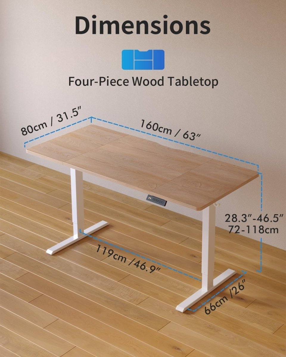 Oak 160x80cm Electric Standing Desk with 4 Memory Presets & Quiet Motor - Kwikley