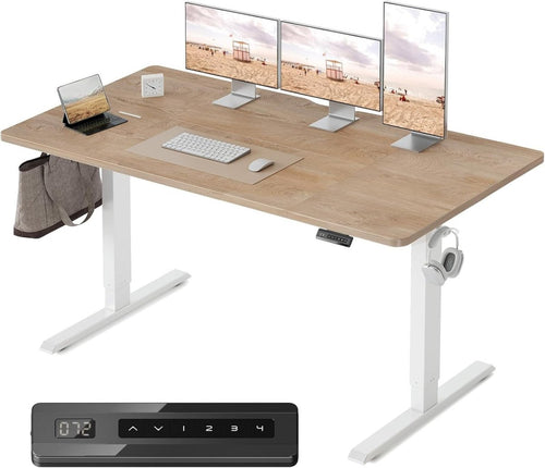 Oak 160x80cm Electric Standing Desk with 4 Memory Presets & Quiet Motor - Kwikley