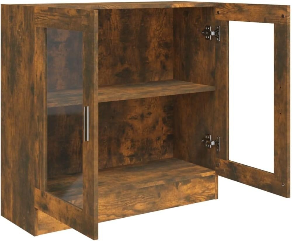 Oak Bookcase Cabinet with Glass Doors Storage Shelf DVD CD Organizer - Kwikley