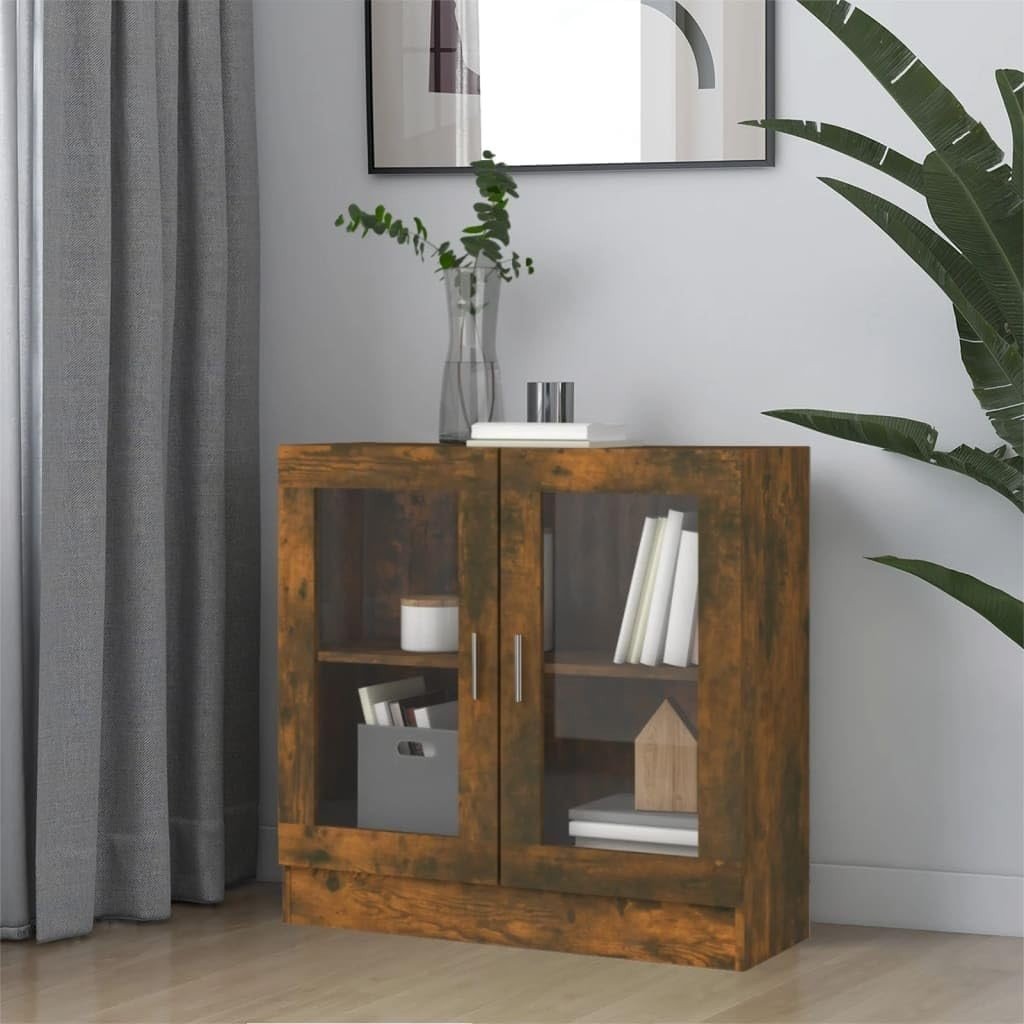 Oak Bookcase Cabinet with Glass Doors Storage Shelf DVD CD Organizer - Kwikley