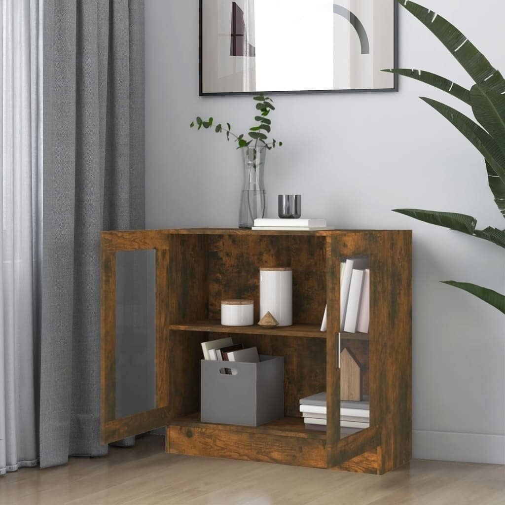 Oak Bookcase Cabinet with Glass Doors Storage Shelf DVD CD Organizer - Kwikley