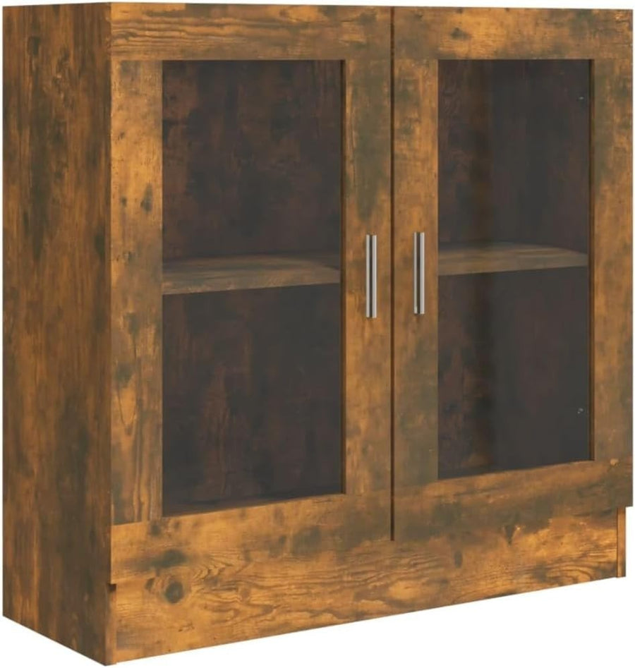 Oak Bookcase Cabinet with Glass Doors Storage Shelf DVD CD Organizer - Kwikley