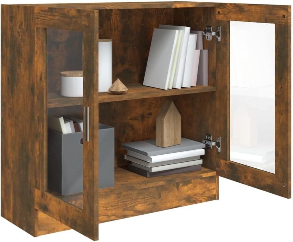 Oak Bookcase Cabinet with Glass Doors Storage Shelf DVD CD Organizer - Kwikley