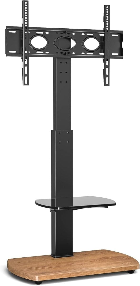 Oak TV Stand for 32–65" TVs with Glass Shelf, Swivel Mount & Height Adjust - Kwikley