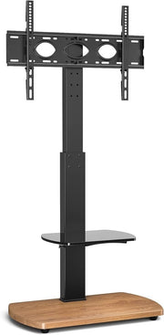 Oak TV Stand for 32–65" TVs with Glass Shelf, Swivel Mount & Height Adjust - Kwikley