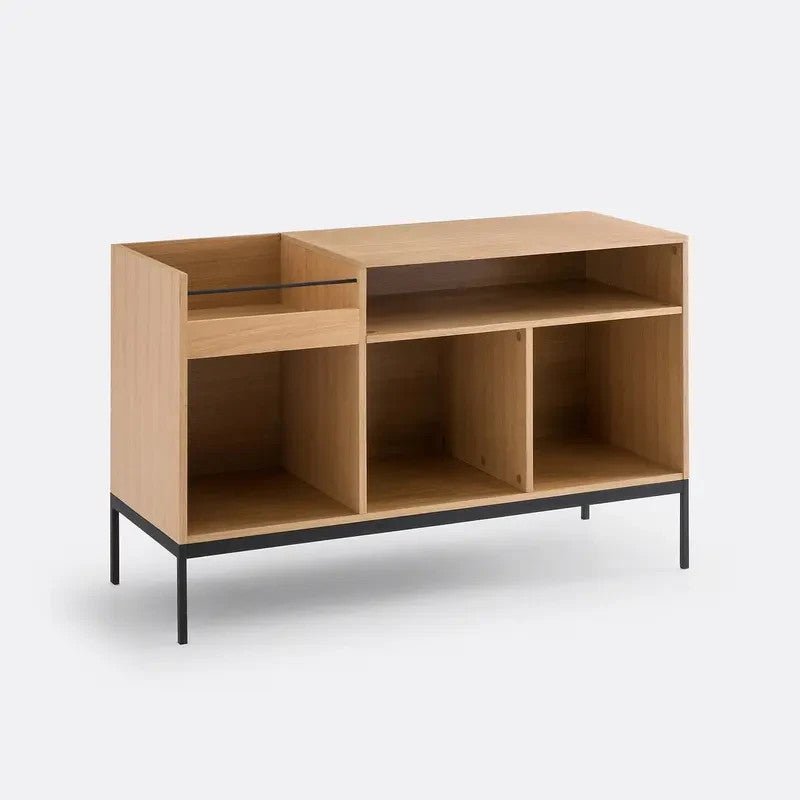 Oak Vinyl Record Storage Unit with Steel Legs – Modern Media Console - Kwikley