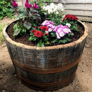 Oak Whisky Barrel Planter Half Wooden Garden Pot Rustic Tub - Kwikley
