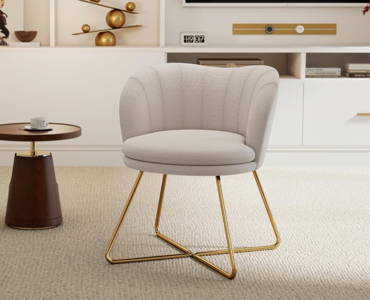 Oatmeal Chenille Accent Chair Gold Metal Legs Tub Armchair - Kwikley