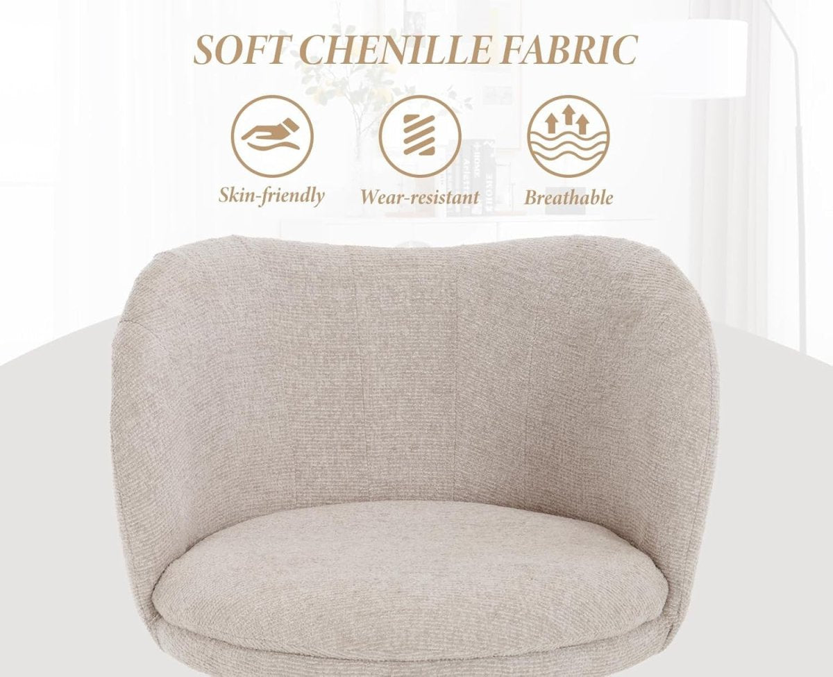 Oatmeal Chenille Accent Chair Gold Metal Legs Tub Armchair - Kwikley