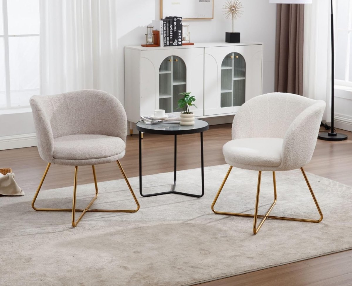 Oatmeal Chenille Accent Chair Gold Metal Legs Tub Armchair - Kwikley