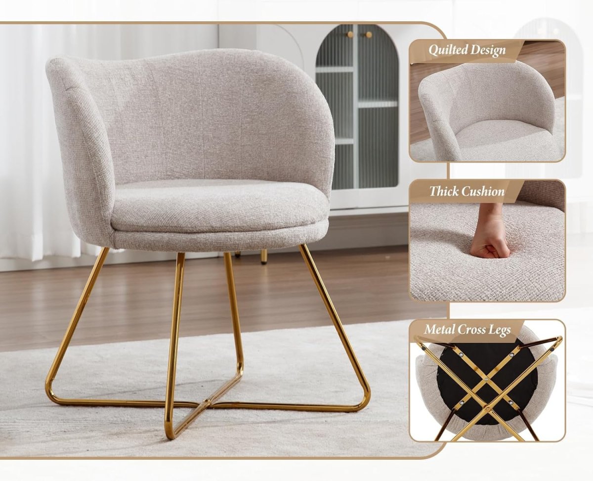 Oatmeal Chenille Accent Chair Gold Metal Legs Tub Armchair - Kwikley