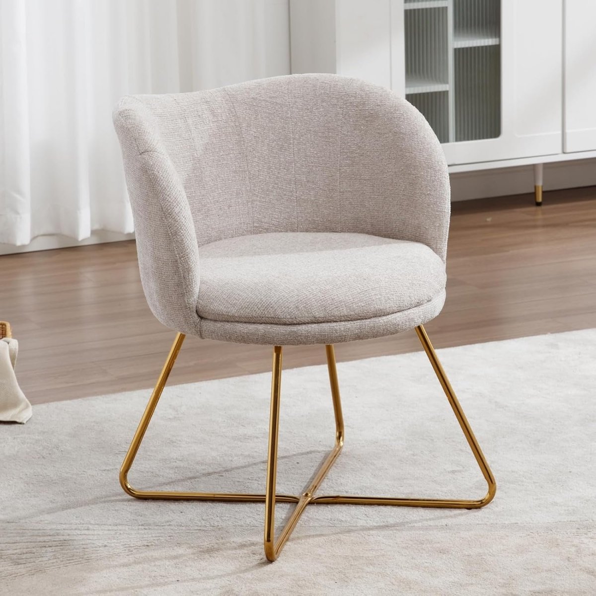Oatmeal Chenille Accent Chair Gold Metal Legs Tub Armchair - Kwikley