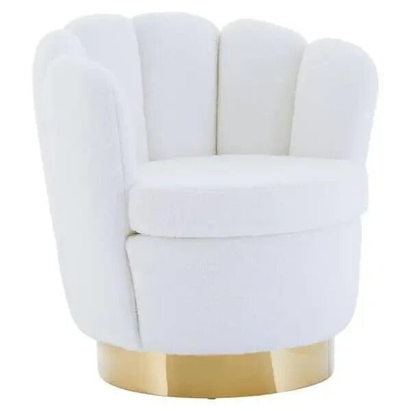 Off White Shell Accent Chair Teddy Fabric Gold Base Modern Lounge Seat - Kwikley