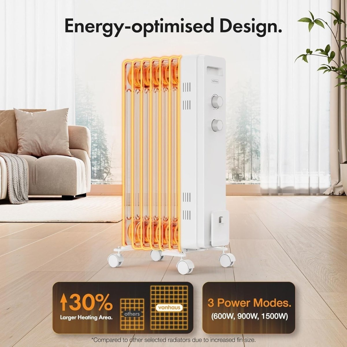 Oil Filled Radiator 1500W Portable Electric Heater 7 Fin Thermostat Wheels - Kwikley