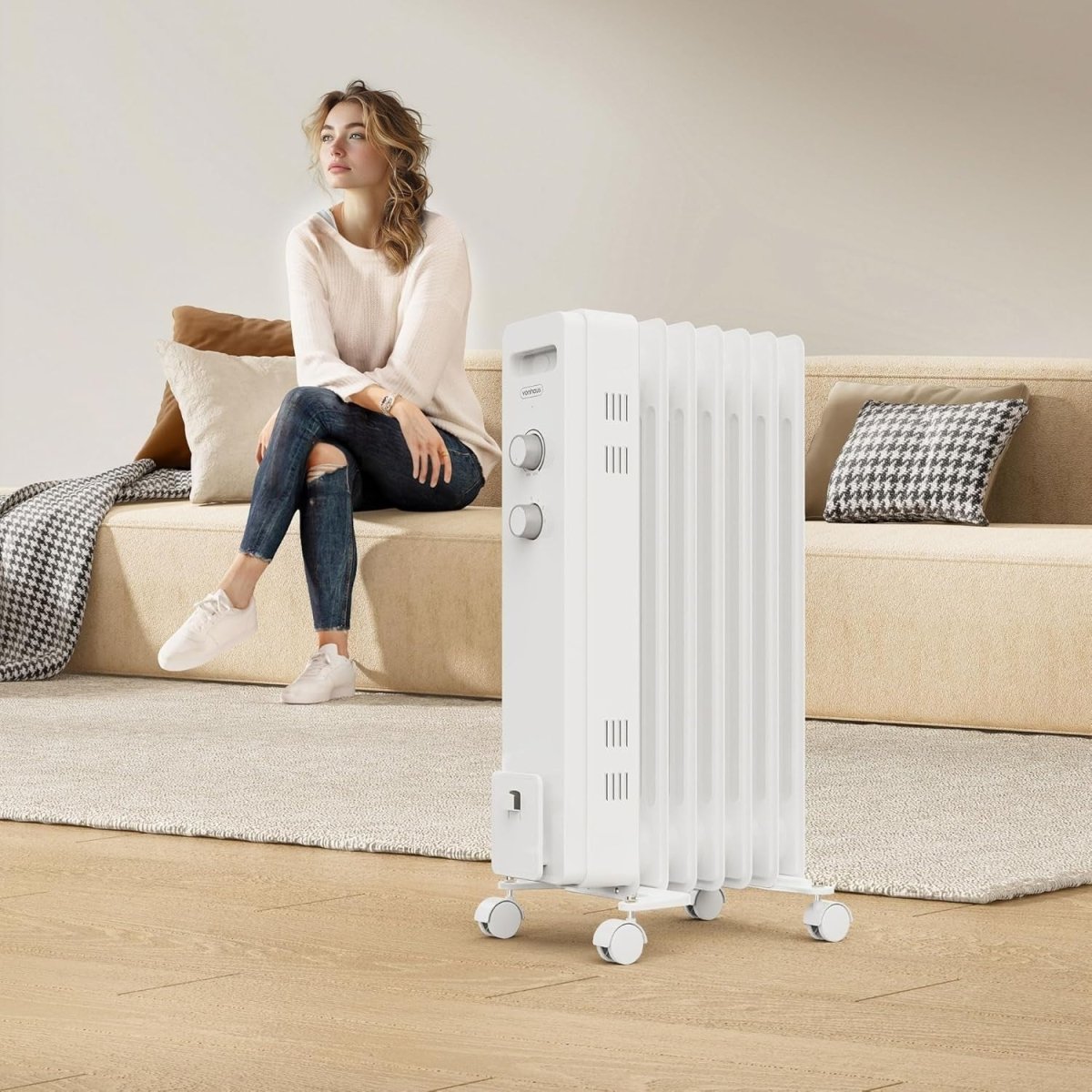 Oil Filled Radiator 1500W Portable Electric Heater 7 Fin Thermostat Wheels - Kwikley