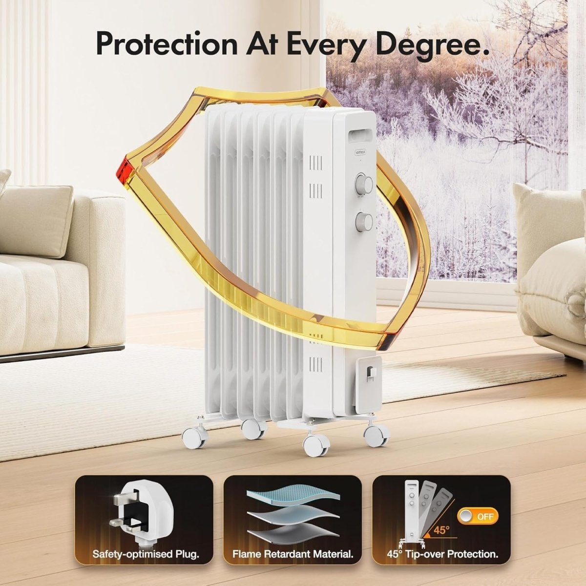 Oil Filled Radiator 1500W Portable Electric Heater 7 Fin Thermostat Wheels - Kwikley