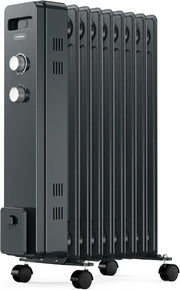 Oil Filled Radiator 2000W Electric Heater 9 Fin Thermostat Portable Grey - Kwikley