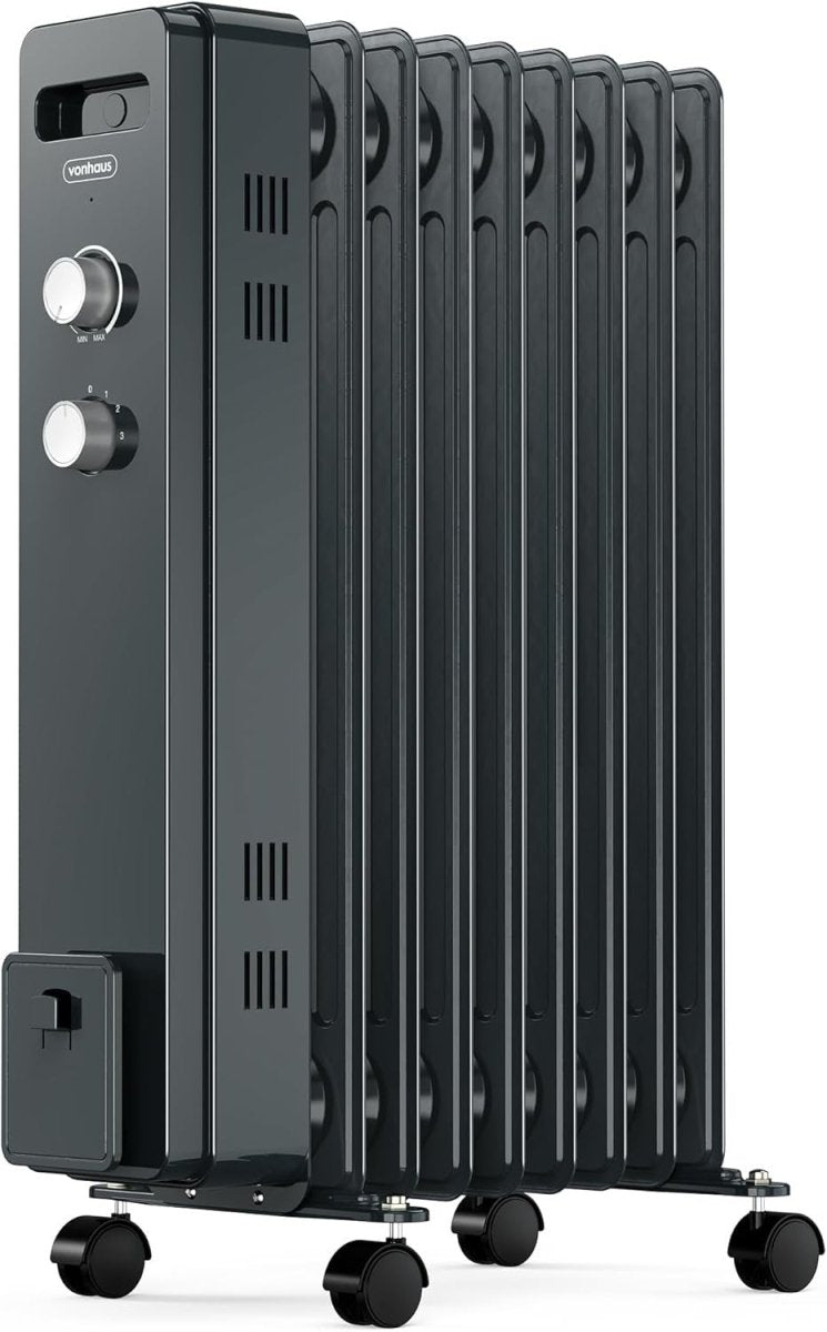 Oil Filled Radiator 2000W Electric Heater 9 Fin Thermostat Portable Grey - Kwikley