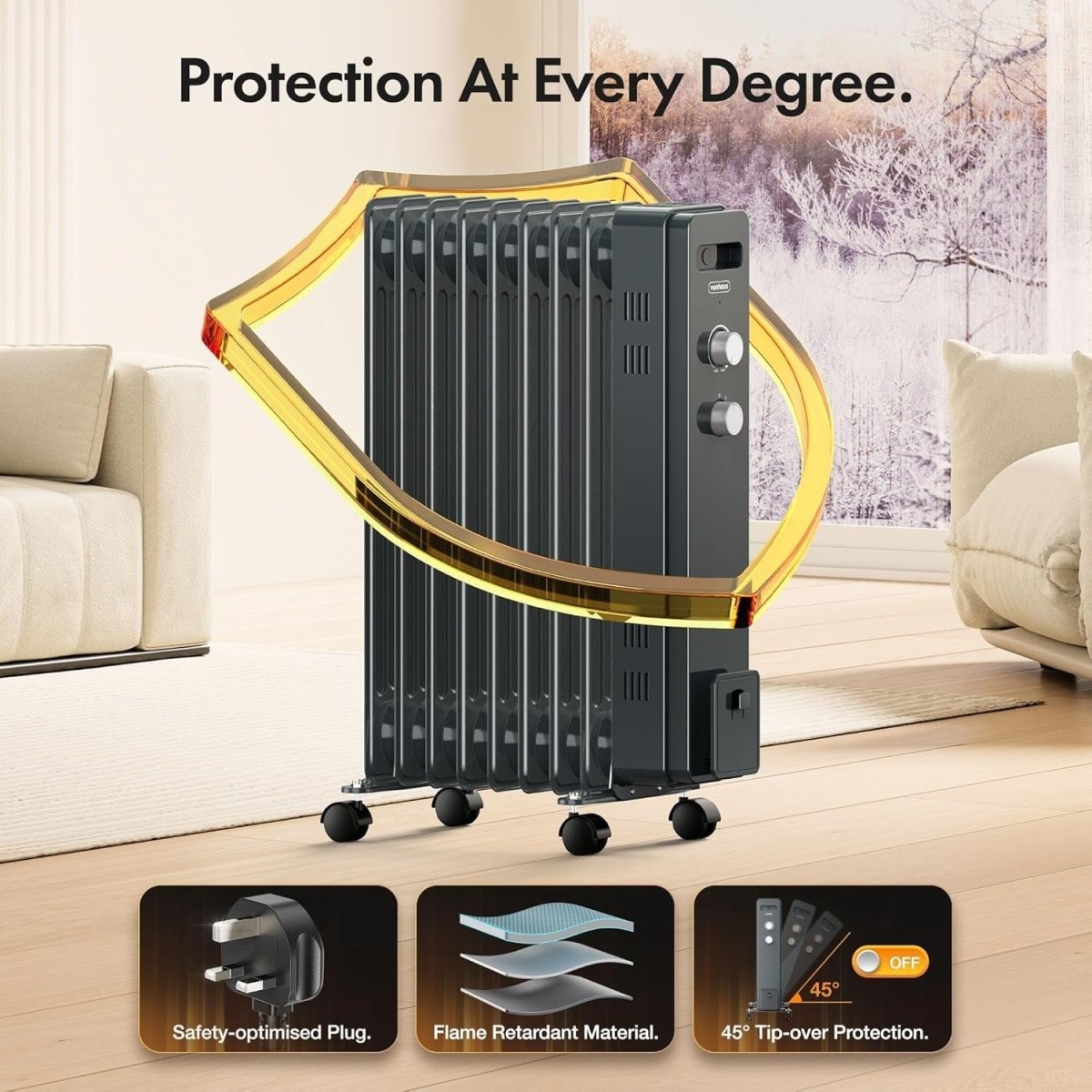 Oil Filled Radiator 2000W Electric Heater 9 Fin Thermostat Portable Grey - Kwikley