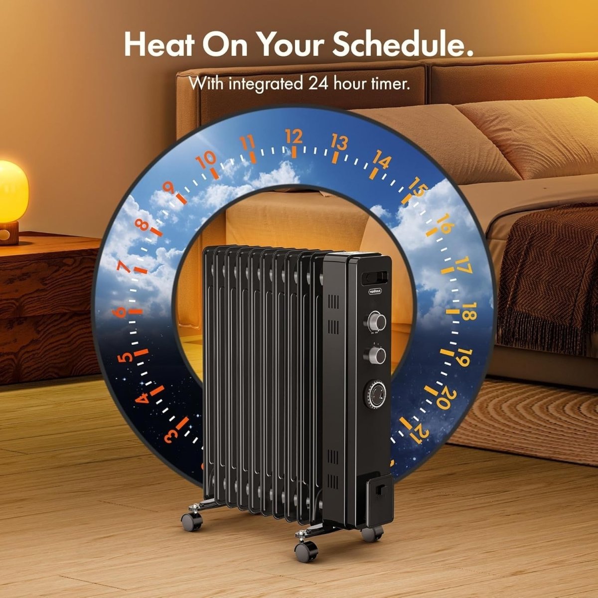 Oil Filled Radiator 2500W Electric Heater 11 Fin Timer Thermostat Wheels - Kwikley