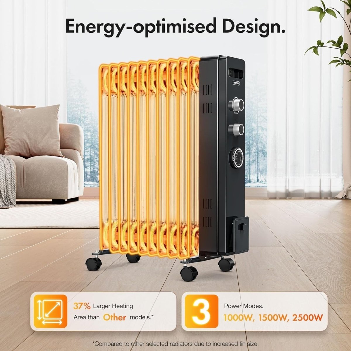 Oil Filled Radiator 2500W Electric Heater 11 Fin Timer Thermostat Wheels - Kwikley