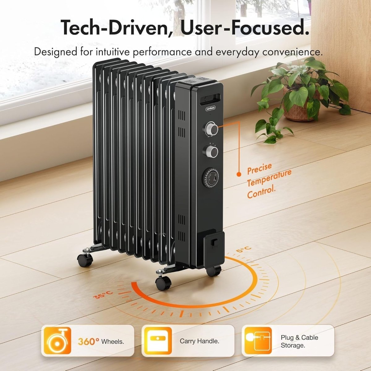 Oil Filled Radiator 2500W Electric Heater 11 Fin Timer Thermostat Wheels - Kwikley