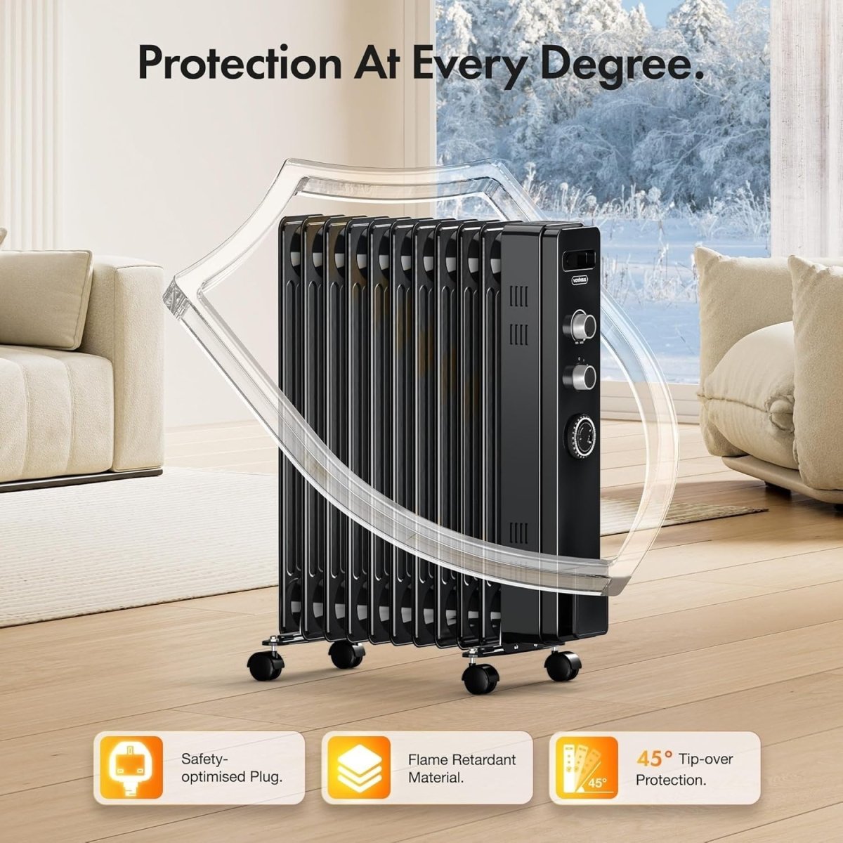 Oil Filled Radiator 2500W Electric Heater 11 Fin Timer Thermostat Wheels - Kwikley