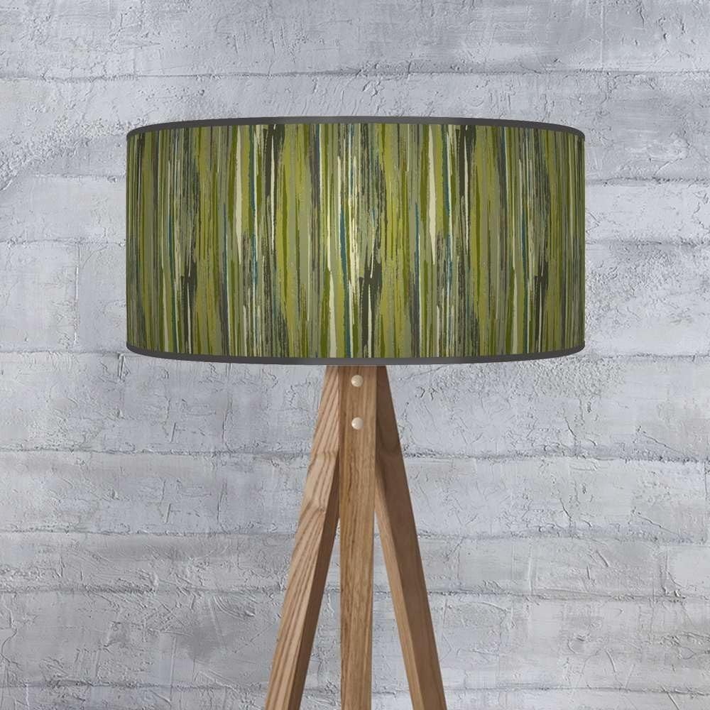 Olive Green Grey Stripe Drum Lampshade 35cm Ceiling Floor Table - Kwikley
