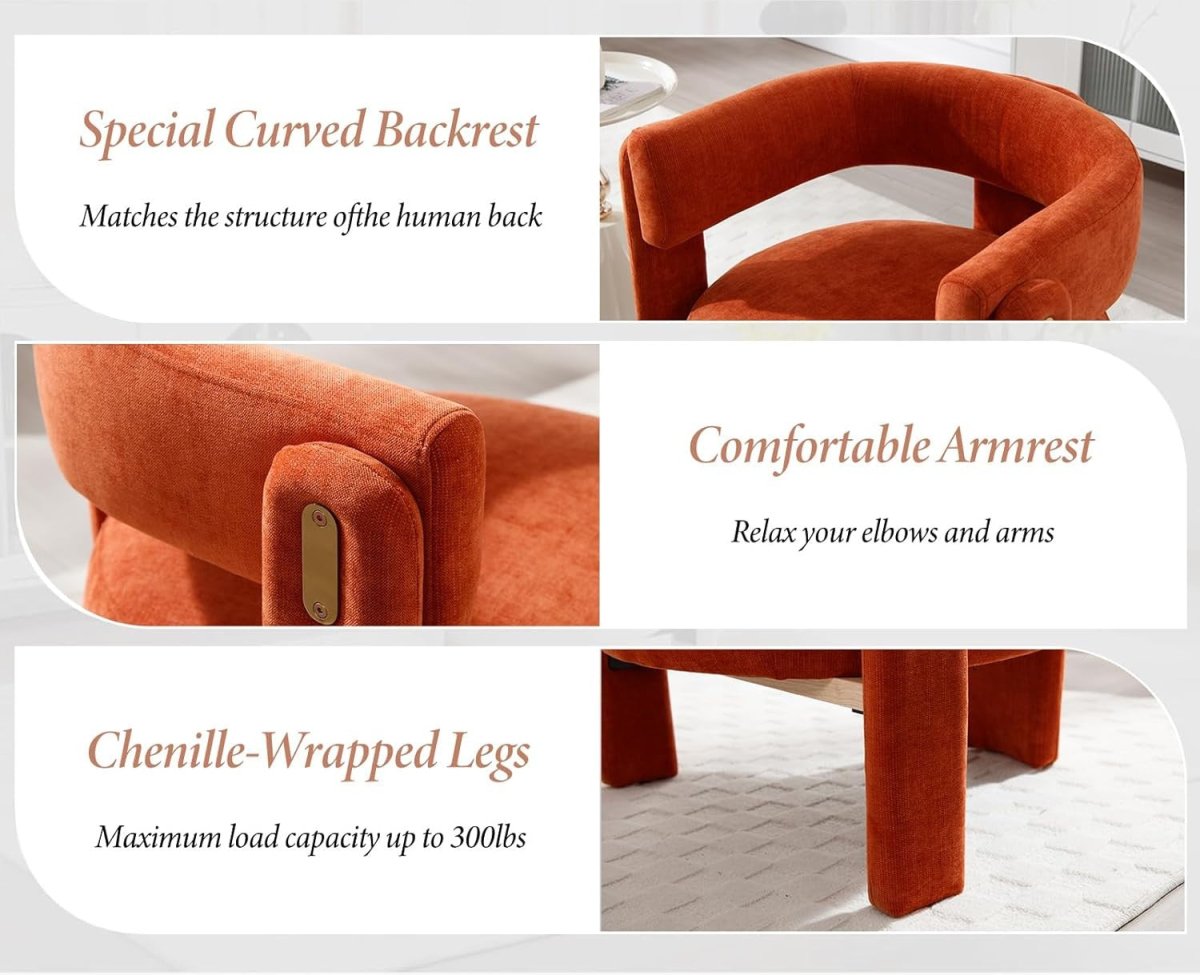 Orange Chenille Accent Chair Padded Tub Barrel Lounge Chair - Kwikley