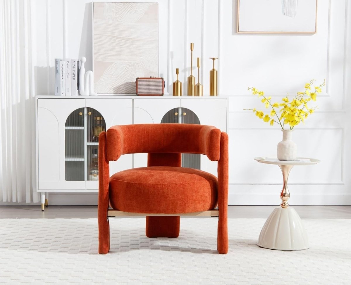 Orange Chenille Accent Chair Padded Tub Barrel Lounge Chair - Kwikley
