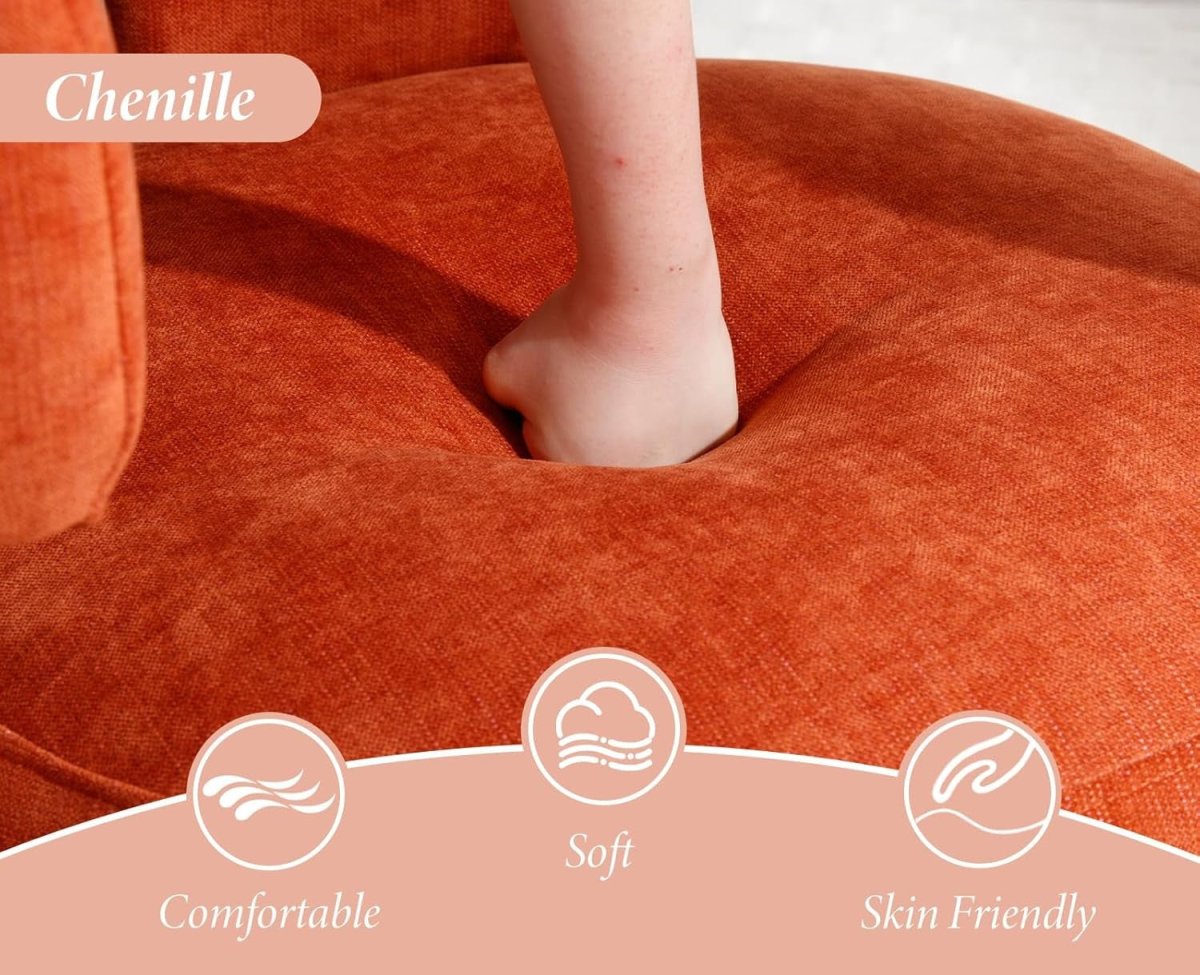 Orange Chenille Accent Chair Padded Tub Barrel Lounge Chair - Kwikley