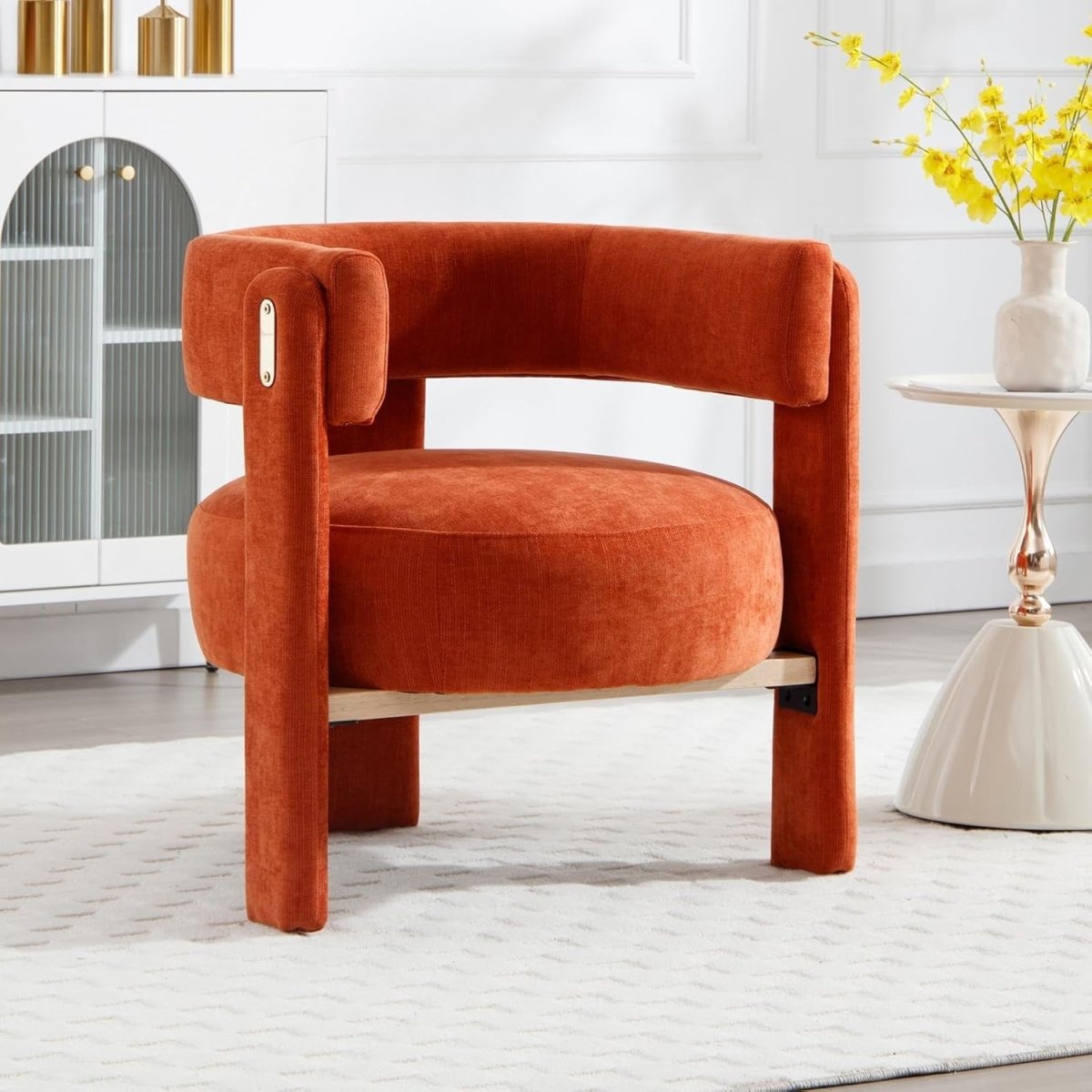 Orange Chenille Accent Chair Padded Tub Barrel Lounge Chair - Kwikley